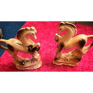 2 Vintage Lustreware Prancing Horse Figurine Made in Brazil MCM Decor